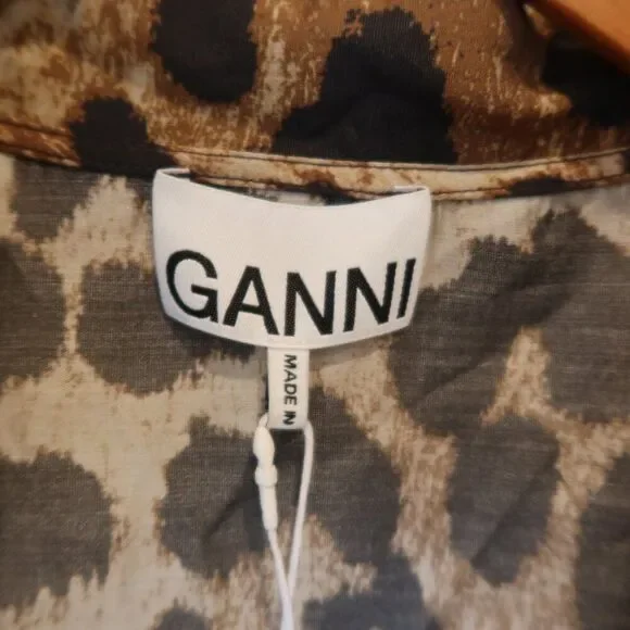 NWT GANNI leopard print top blouse short sleeve semisheer lightweight 36 breezy - Picture 3 of 16